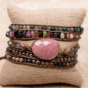 Wrap It Up Rose Quartz Leather Strand Bracelet - Pink